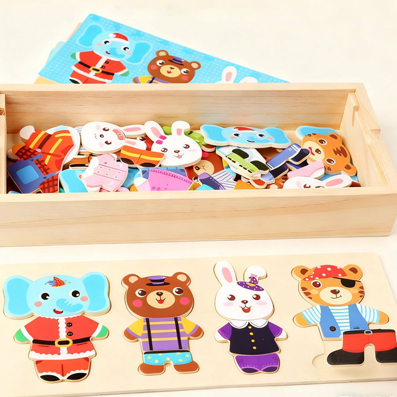 Educational Wooden Animal Dress-Up Puzzle Set for Children