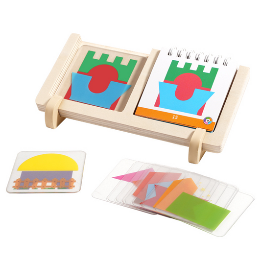 Geometric House Layering Puzzle with Wooden Base