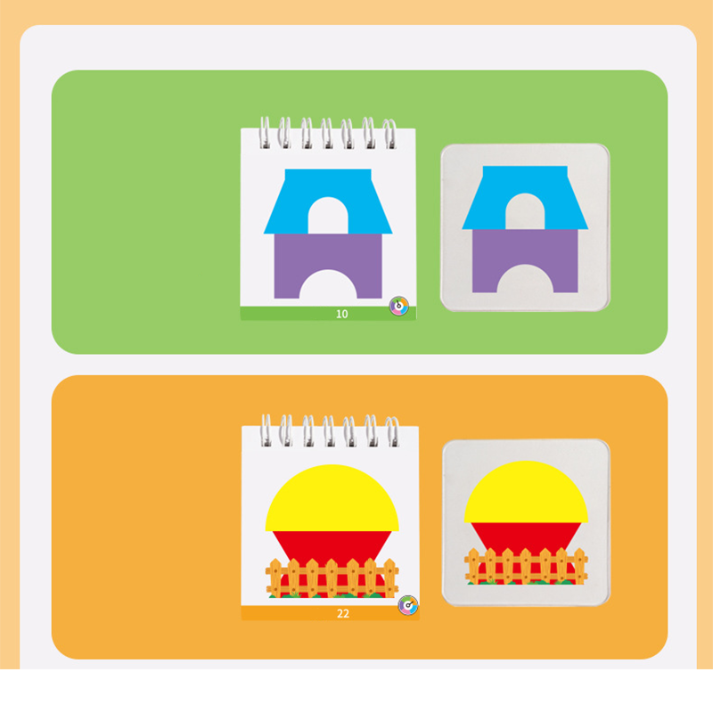 Geometric House Layering Puzzle with Wooden Base