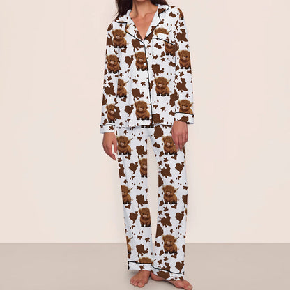 Women's Cartoon Print Comfortable Pajama Set: Long Sleeve Top & Pants