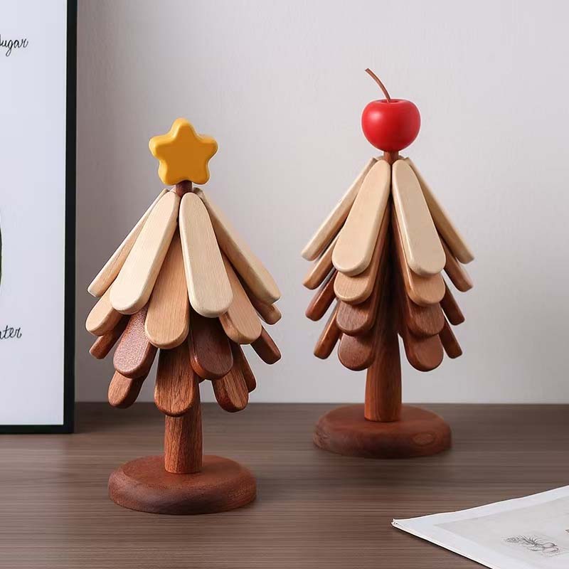 🔥2025 Hot Sale🔥Wooden Tree-Shaped Trivet with Star or Apple