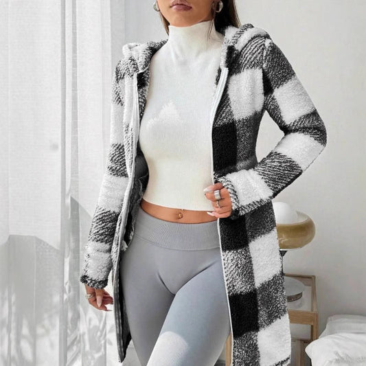 🔥Hot Sale Offers-Women's Plaid Zip-Up Hooded Jacket