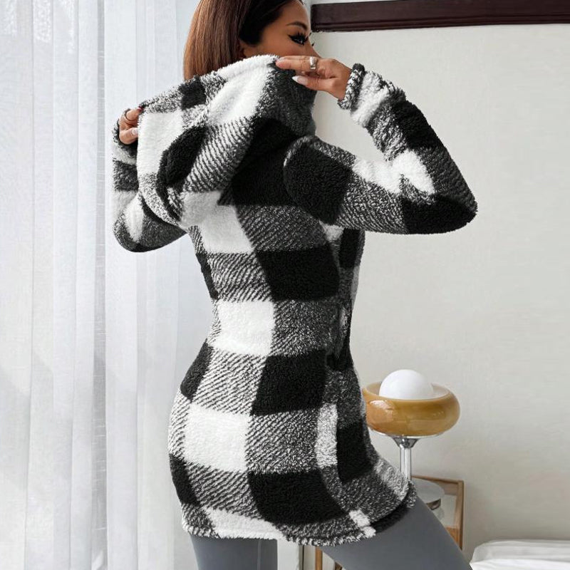 🔥Hot Sale Offers-Women's Plaid Zip-Up Hooded Jacket