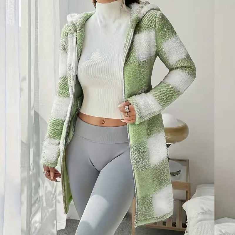 🔥Hot Sale Offers-Women's Plaid Zip-Up Hooded Jacket