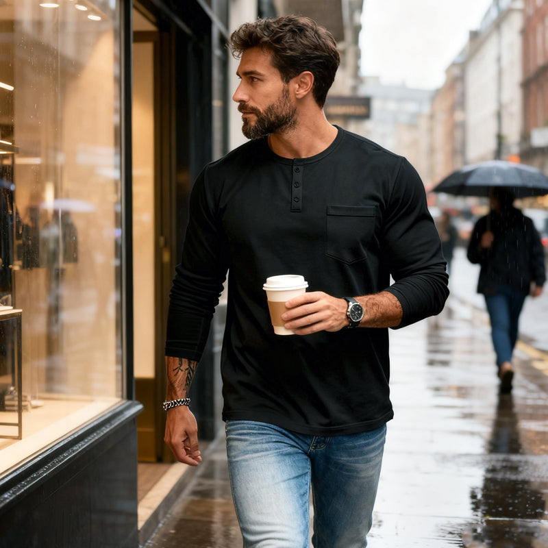 ⚡Black Friday Flash Deal!Men’s Slim Fit Henley Long Sleeve T-Shirt 🔥Direct 50% Off, King of Cost Performance!