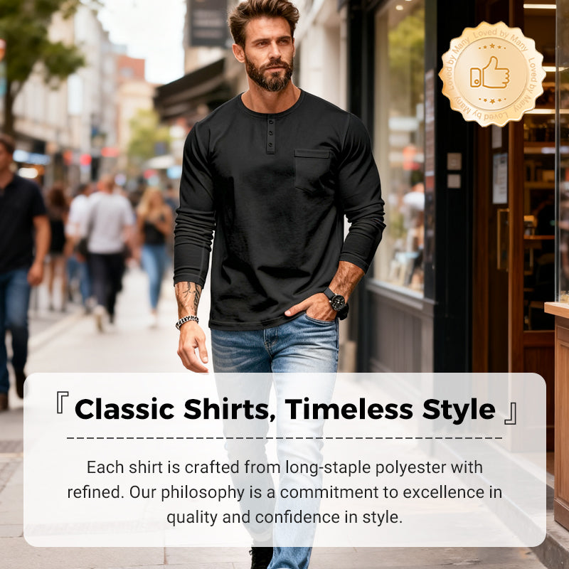 ⚡Black Friday Flash Deal!Men’s Slim Fit Henley Long Sleeve T-Shirt 🔥Direct 50% Off, King of Cost Performance!