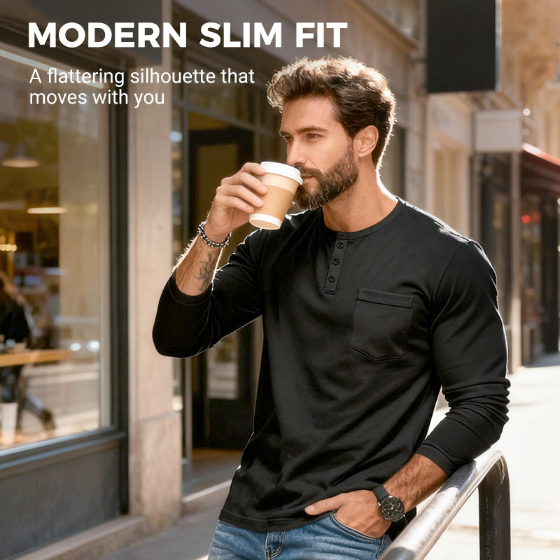 ⚡Black Friday Flash Deal!Men’s Slim Fit Henley Long Sleeve T-Shirt 🔥Direct 50% Off, King of Cost Performance!