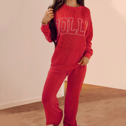 Festive Stripe 2-Piece Set: Long-Sleeve Top & Drawstring Wide-Leg Pants