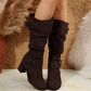 Women's Suede Mid-Calf Boots with Buckle Detail