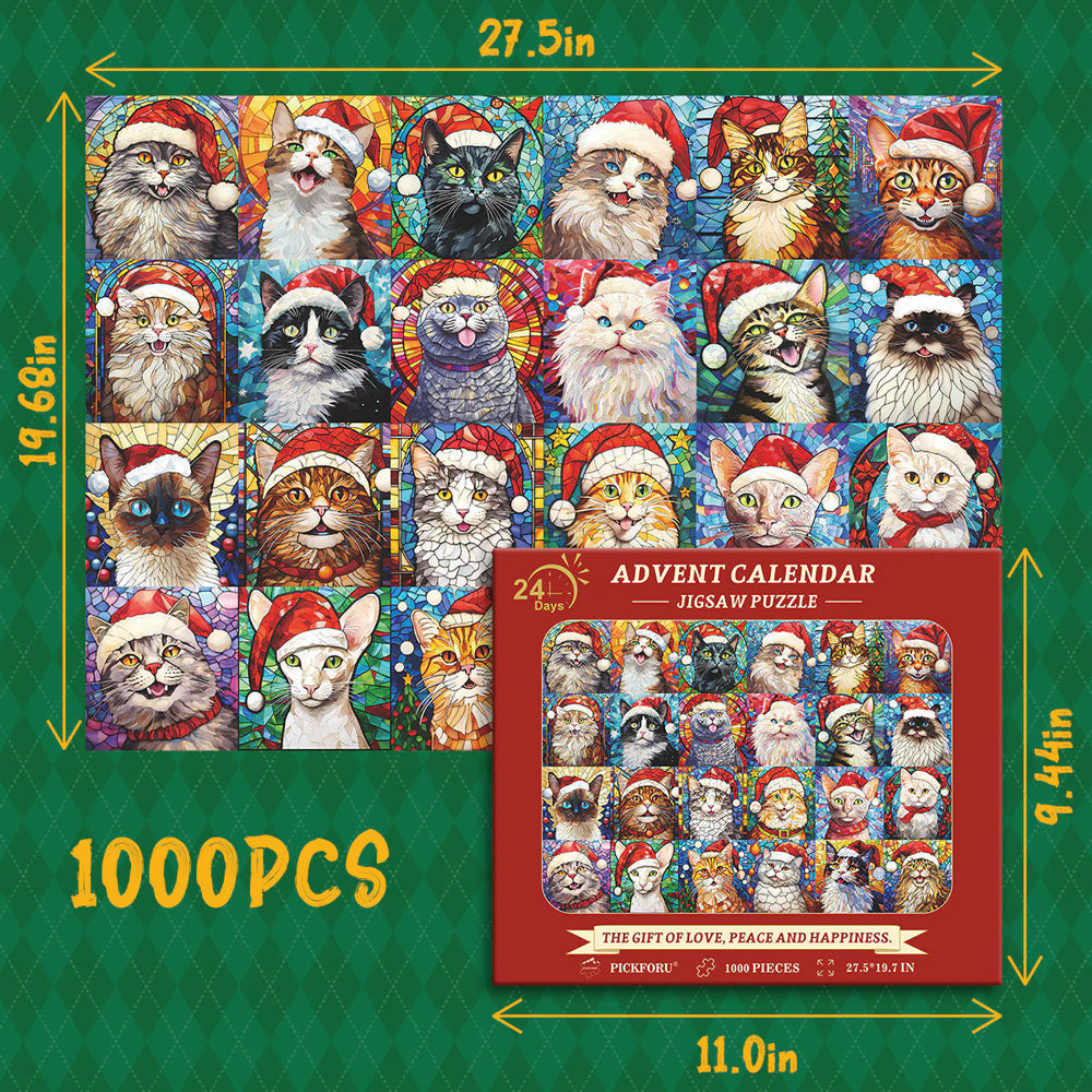 🎁Happy Christmas Cats Advent Calendar Jigsaw Puzzle 1000 Pieces