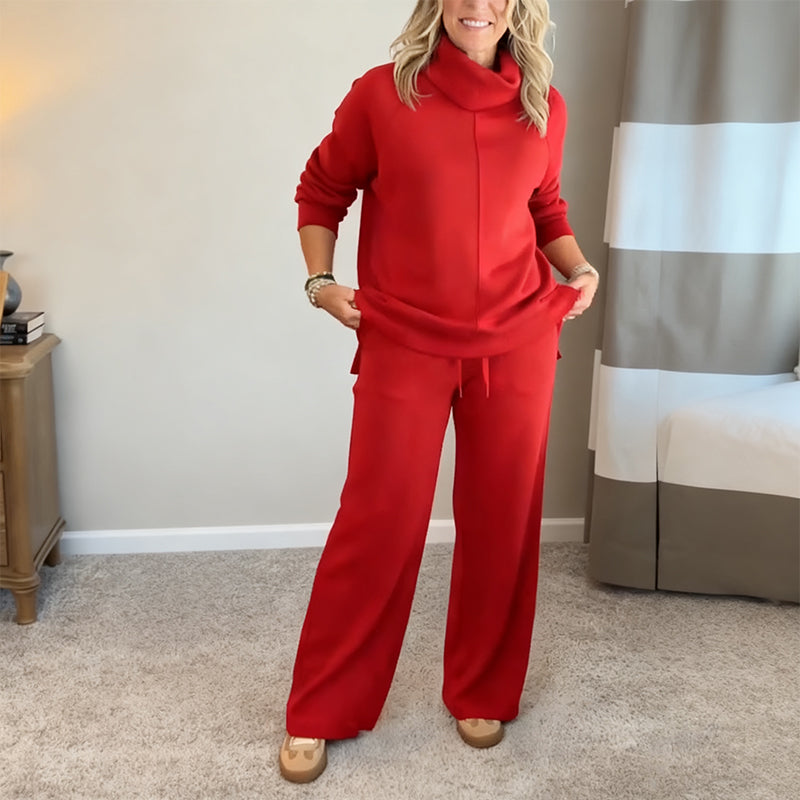 🔥New arrivals offer-Women's High-Neck Sweatshirt and Wide-Leg Pants Set