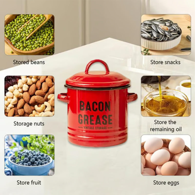 Practical Enamel Bacon Grease Container