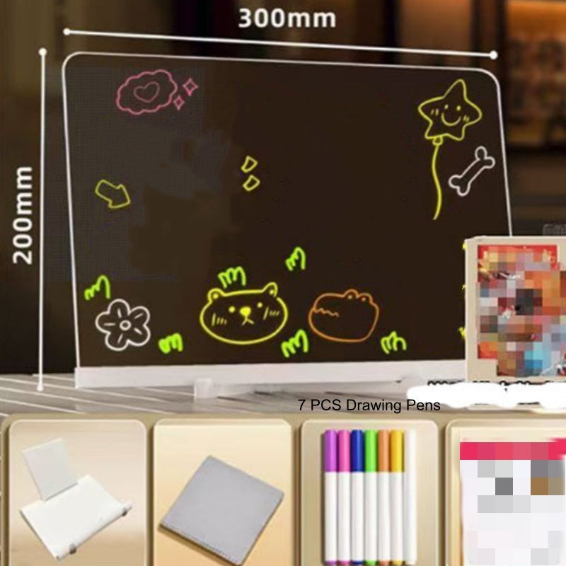 🎨 50% OFF! ✨ LIGHT-UP DRAWING BOARD - Reusable Glow-in-the-Dark Surface, Adjustable Stand for Kids' Art and Writing, Battery Powered with Stylus Included 🖍️💡