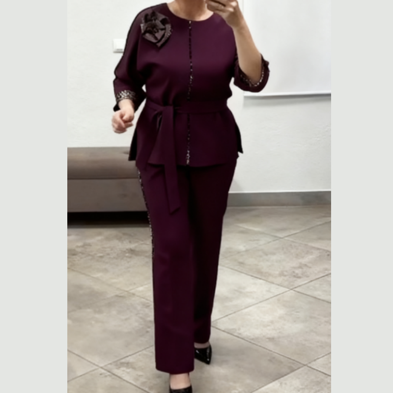 ✨ Elegant 2-Piece Set with Leopard Accents – Waist Belt, Wide-Leg Pants & Premium Comfort (Chic & Versatile For Every Occasion!)