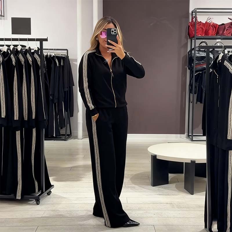 🔥Hot Sale Offers-Women's Slim Contrast Top & Pants Two-Piece Set