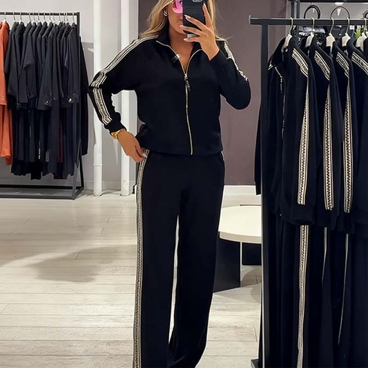 🔥Hot Sale Offers-Women's Slim Contrast Top & Pants Two-Piece Set