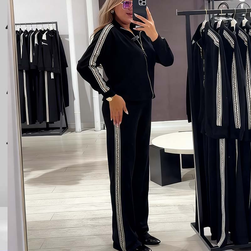 🔥Hot Sale Offers-Women's Slim Contrast Top & Pants Two-Piece Set