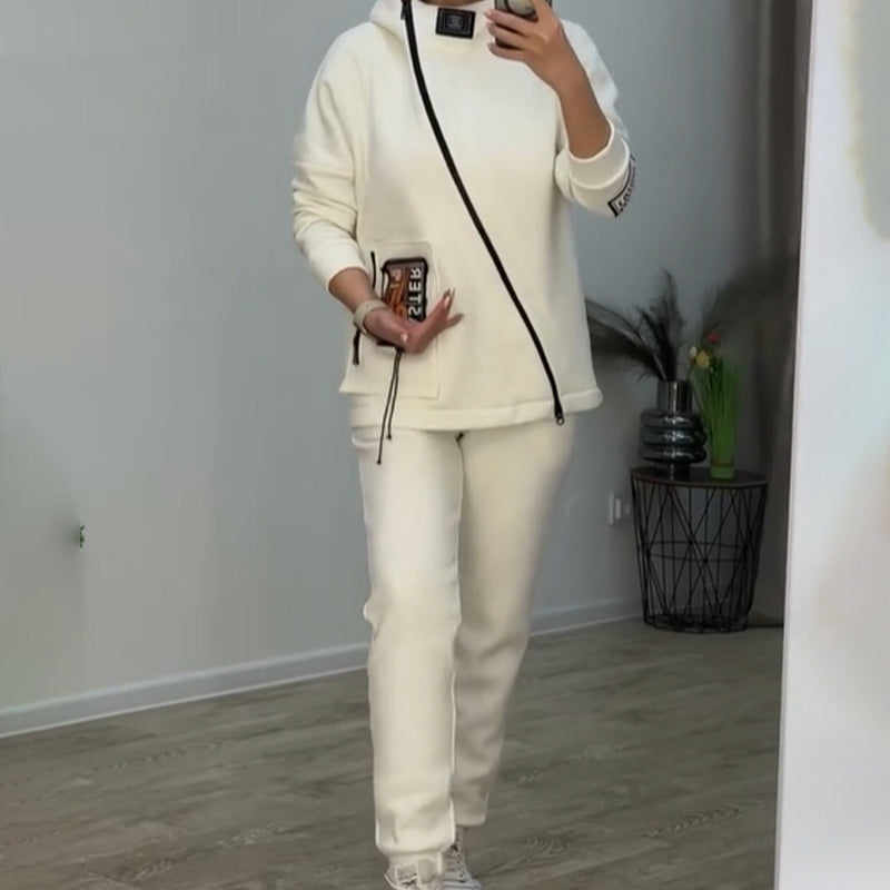 Stylish 2-Piece Slanted Zipper Sweatshirt Set