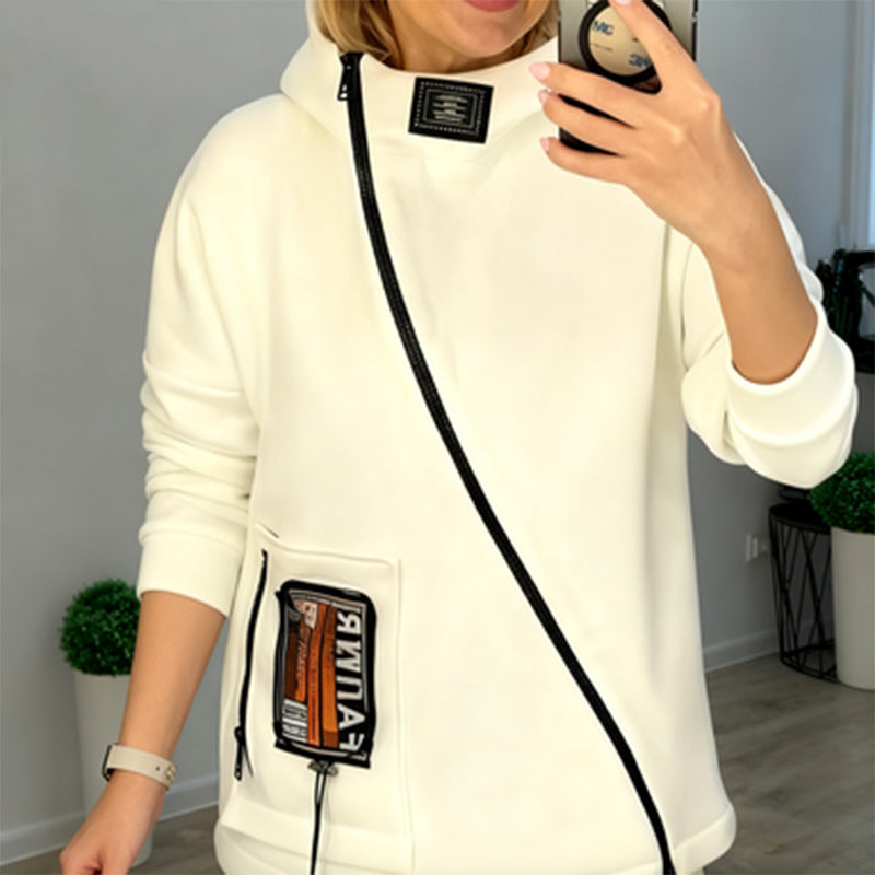 Stylish 2-Piece Slanted Zipper Sweatshirt Set