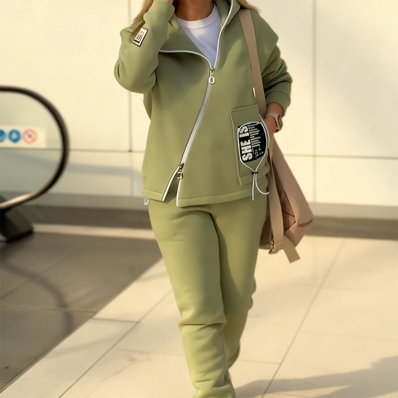 Stylish 2-Piece Slanted Zipper Sweatshirt Set