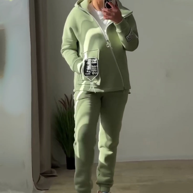 Stylish 2-Piece Slanted Zipper Sweatshirt Set