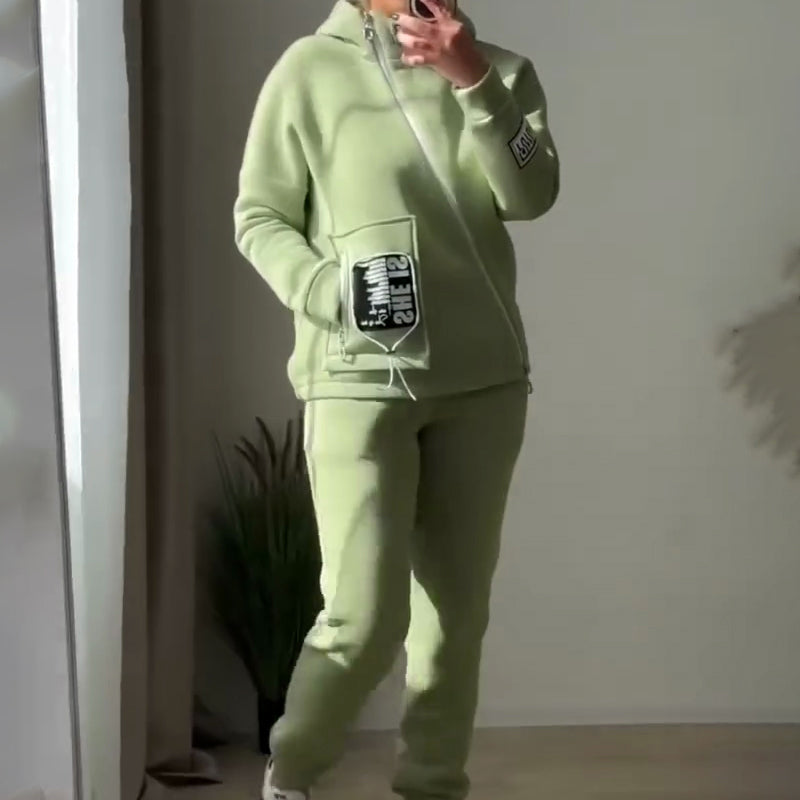 Stylish 2-Piece Slanted Zipper Sweatshirt Set