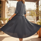 Women's Round Neck Pleated Midi Dress