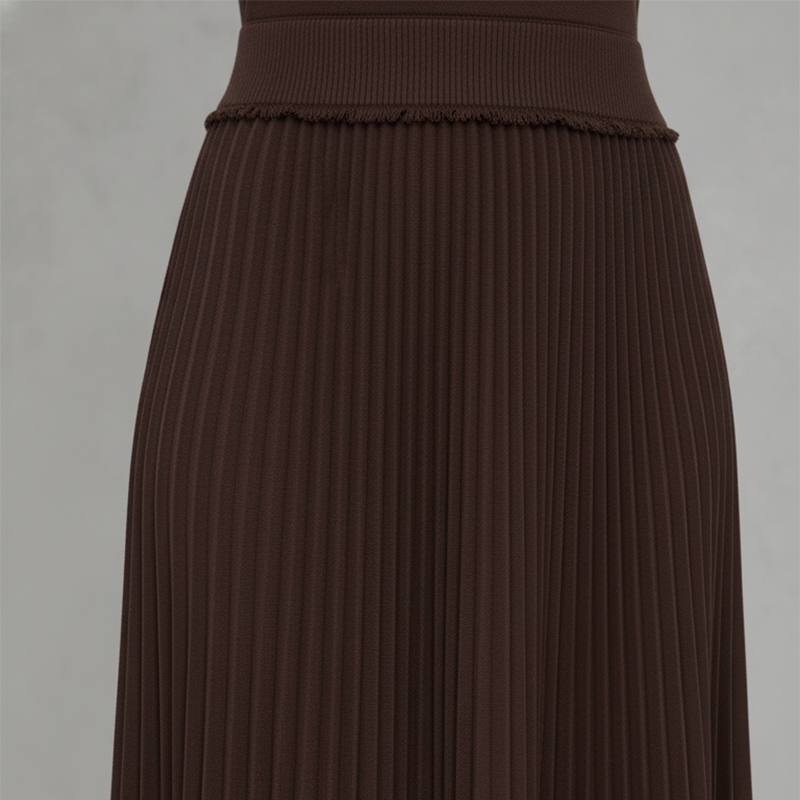 Women's Round Neck Pleated Midi Dress