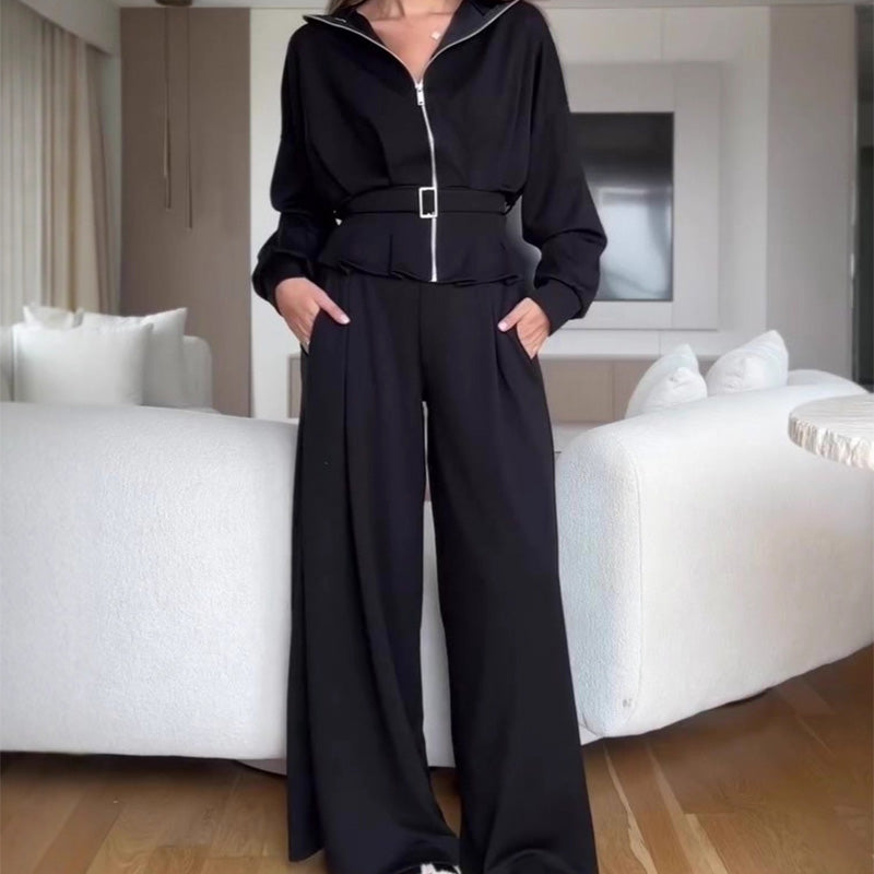 Elegant High-Waist Zip-Up Outfit