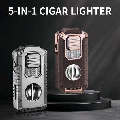 5-in-1 Refillable Cigar Torch Lighter with Cutter