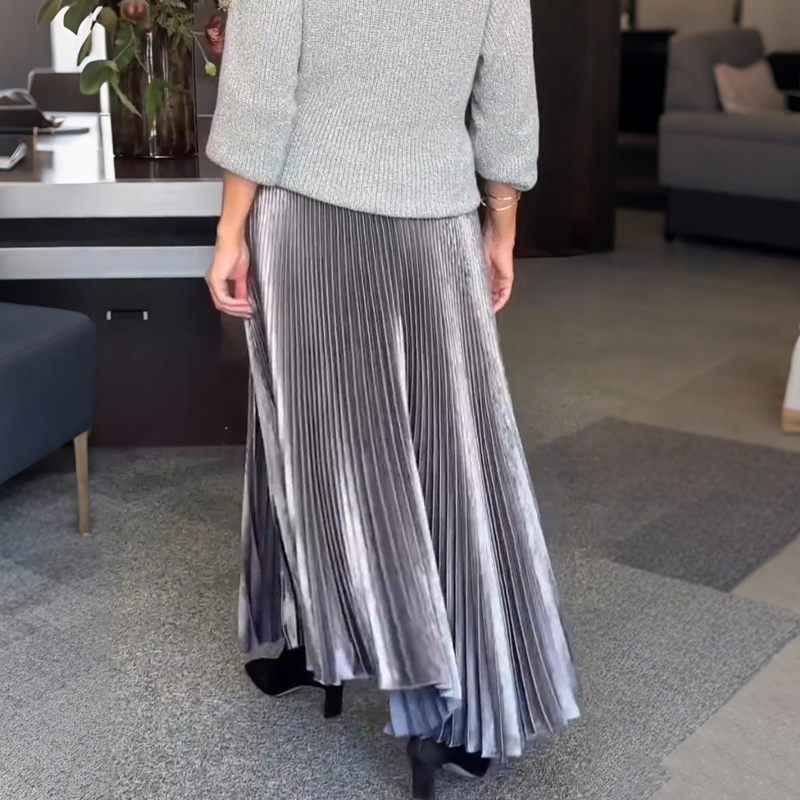 Elegant Knit Sweater & Metallic Pleated Skirt Set