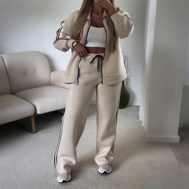 🔥Hot Sale Offers-Women's Casual Two-Piece Tracksuit Zip Jacket & Striped Pants