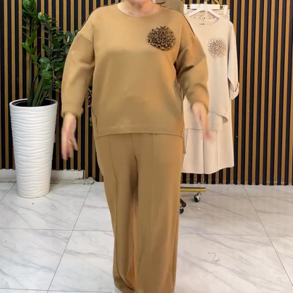 🔥New arrivals offer-Women's Asymmetrical Hem Top and Wide-Leg Pants Set