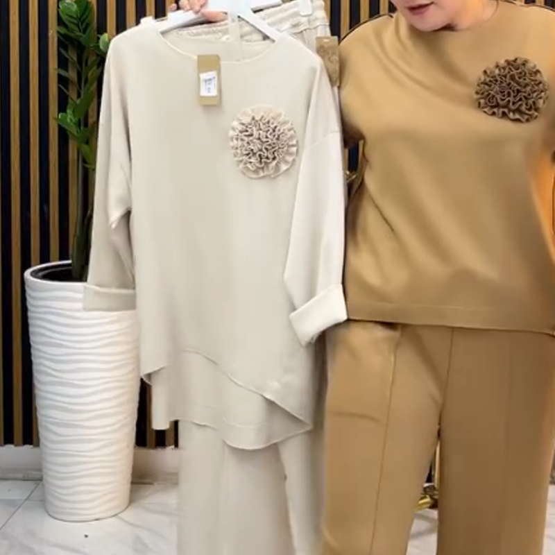 🔥New arrivals offer-Women's Asymmetrical Hem Top and Wide-Leg Pants Set