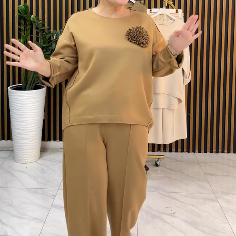 🔥New arrivals offer-Women's Asymmetrical Hem Top and Wide-Leg Pants Set