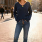 V-Neck Pointelle Knit Pullover Sweater