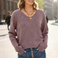 V-Neck Pointelle Knit Pullover Sweater