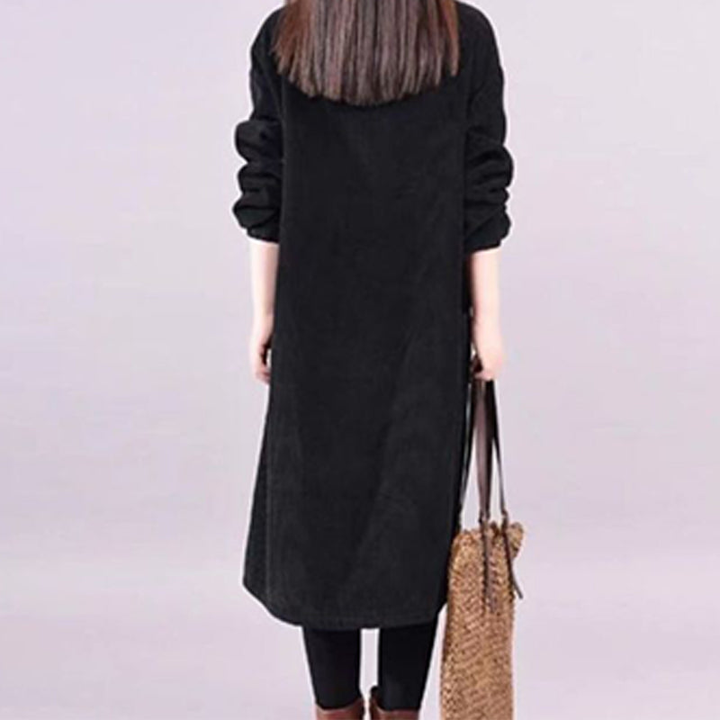 Women’s High Neck Loose Corduroy Maxi Dress