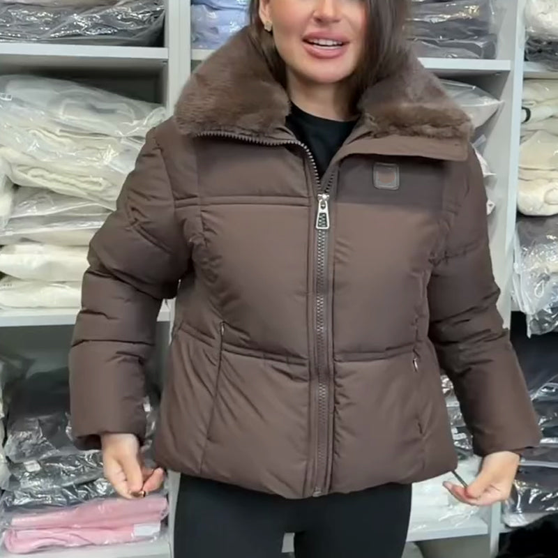 Women's Short Padded Jacket with Lapel Collar