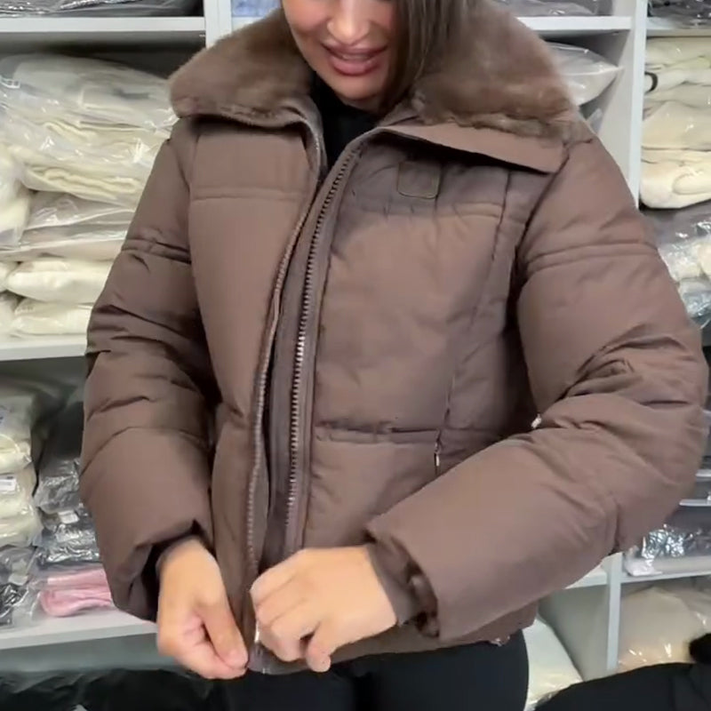 Women's Short Padded Jacket with Lapel Collar