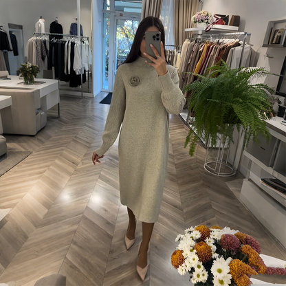 Women’s Long-Sleeve Mock-Neck Loose Knit Midi Dress