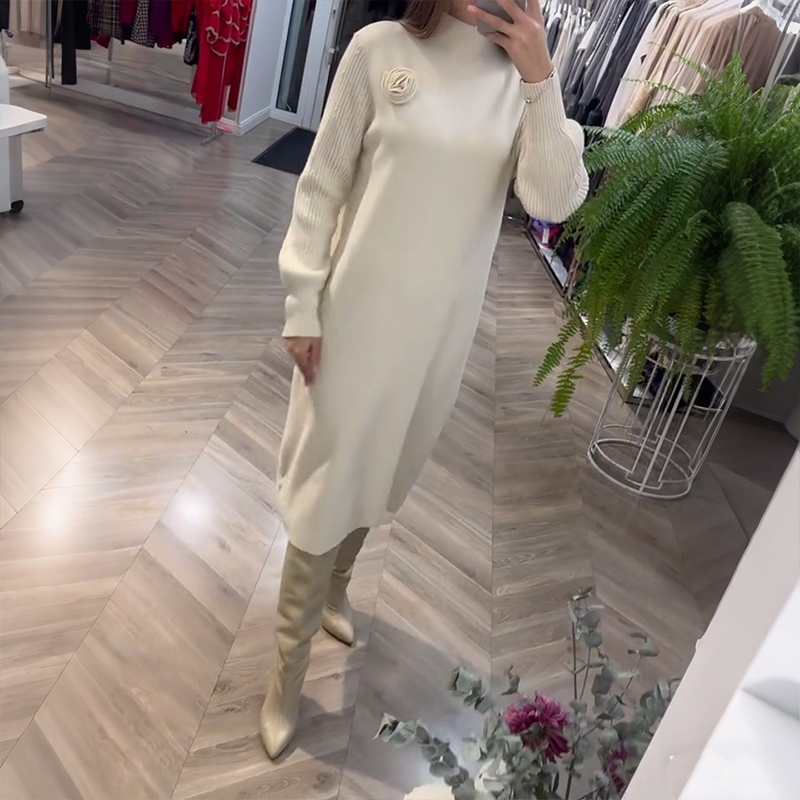 Women’s Long-Sleeve Mock-Neck Loose Knit Midi Dress