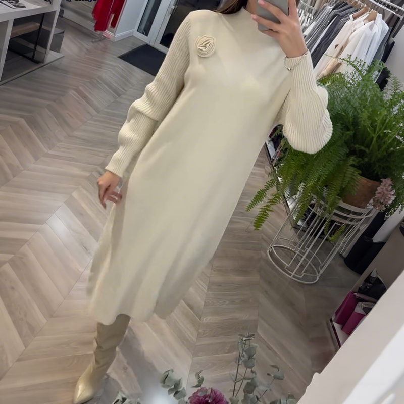 Women’s Long-Sleeve Mock-Neck Loose Knit Midi Dress