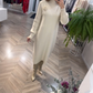 Women’s Long-Sleeve Mock-Neck Loose Knit Midi Dress