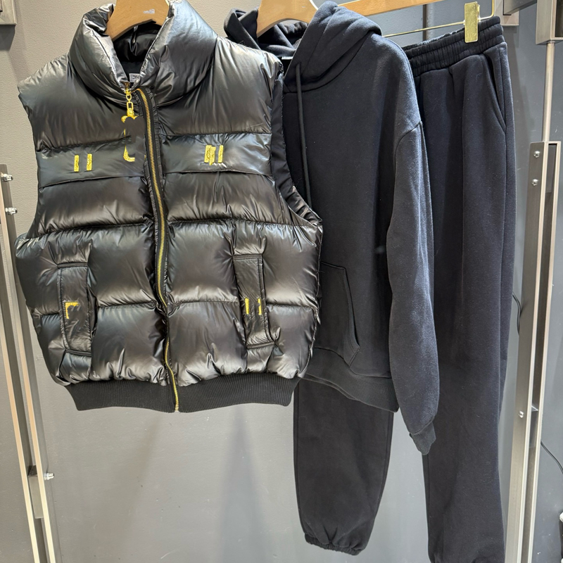 Women's 3-Piece Puffer Vest, Hoodie & Joggers Set