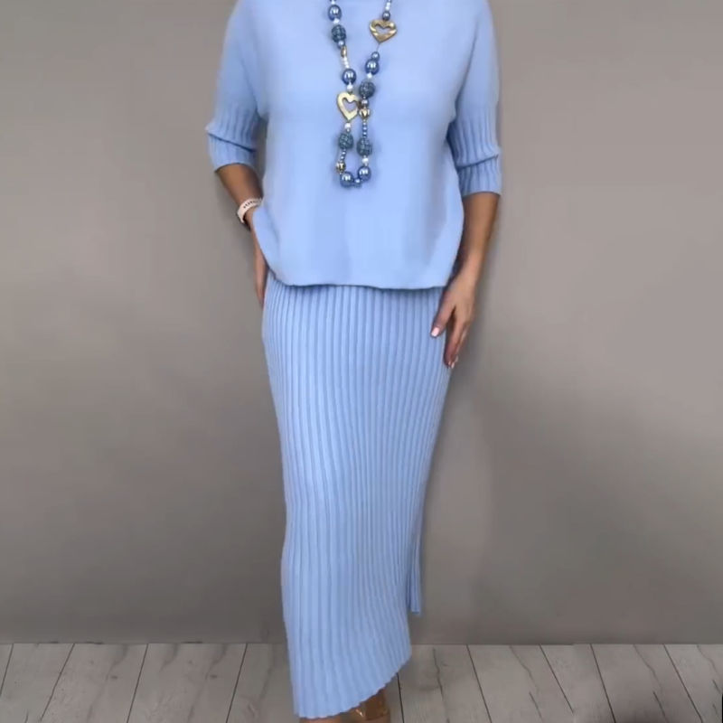 ⏳Limited-time 50% off⏰Elegant Knit Sweater and Midi Skirt 2-Piece Set👚👗