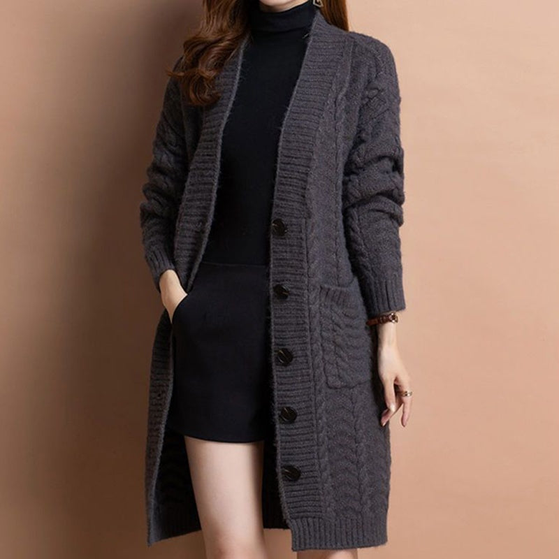 Women's Long V-Neck Knit Cardigan with Pockets