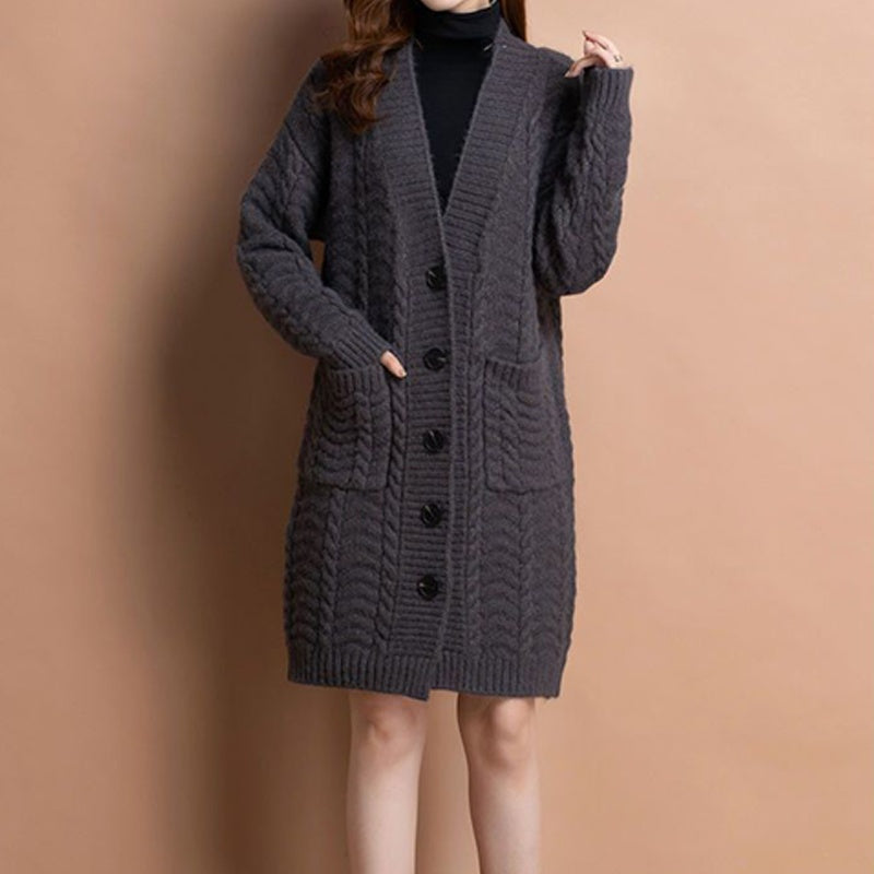 Women's Long V-Neck Knit Cardigan with Pockets