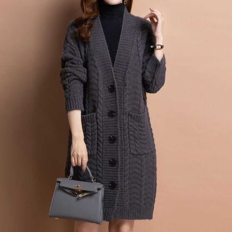 Women's Long V-Neck Knit Cardigan with Pockets