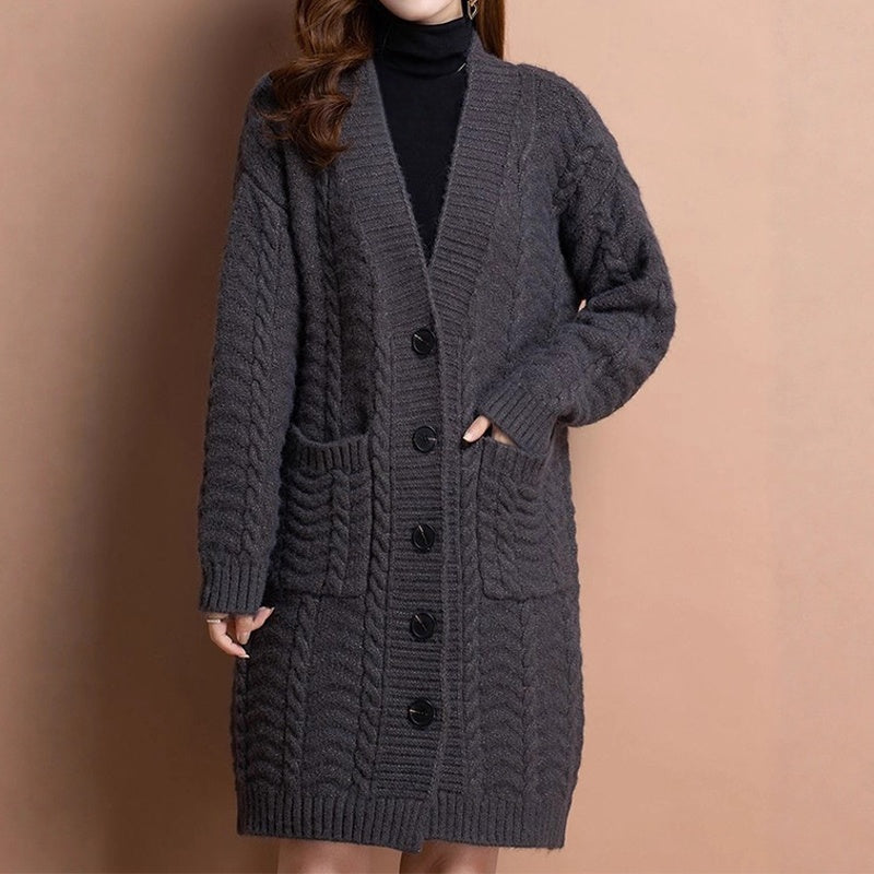 Women's Long V-Neck Knit Cardigan with Pockets